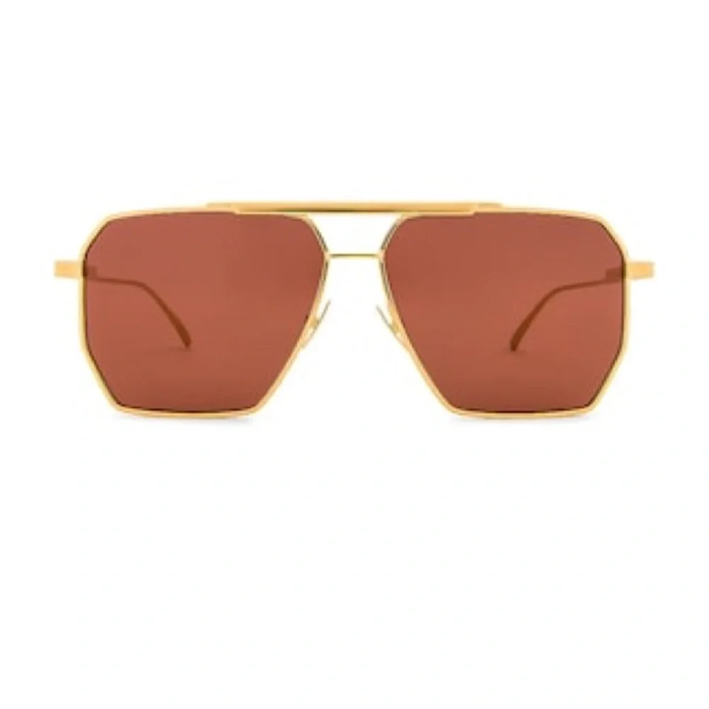 Bottega veneta Light Ribbon Pilot Sunglasses in Shiny Gold & Solid Warm Brown - Picture 1 of 8